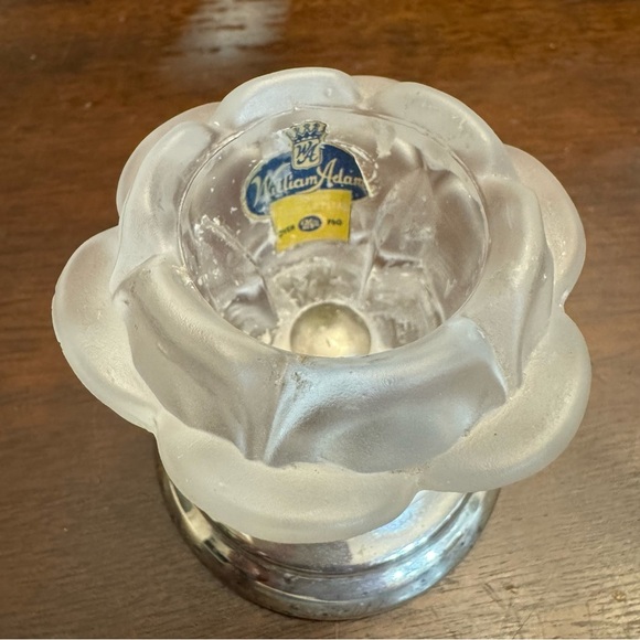 Vintage William Adams Frosted Rose Crystal Candle Holder Lotus Shaped - Picture 5 of 12